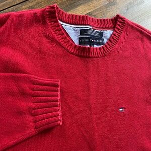 Vintage Tommy Hilfiger Mens Sweater Large Red Pullover Crewneck Long Sleeve Logo